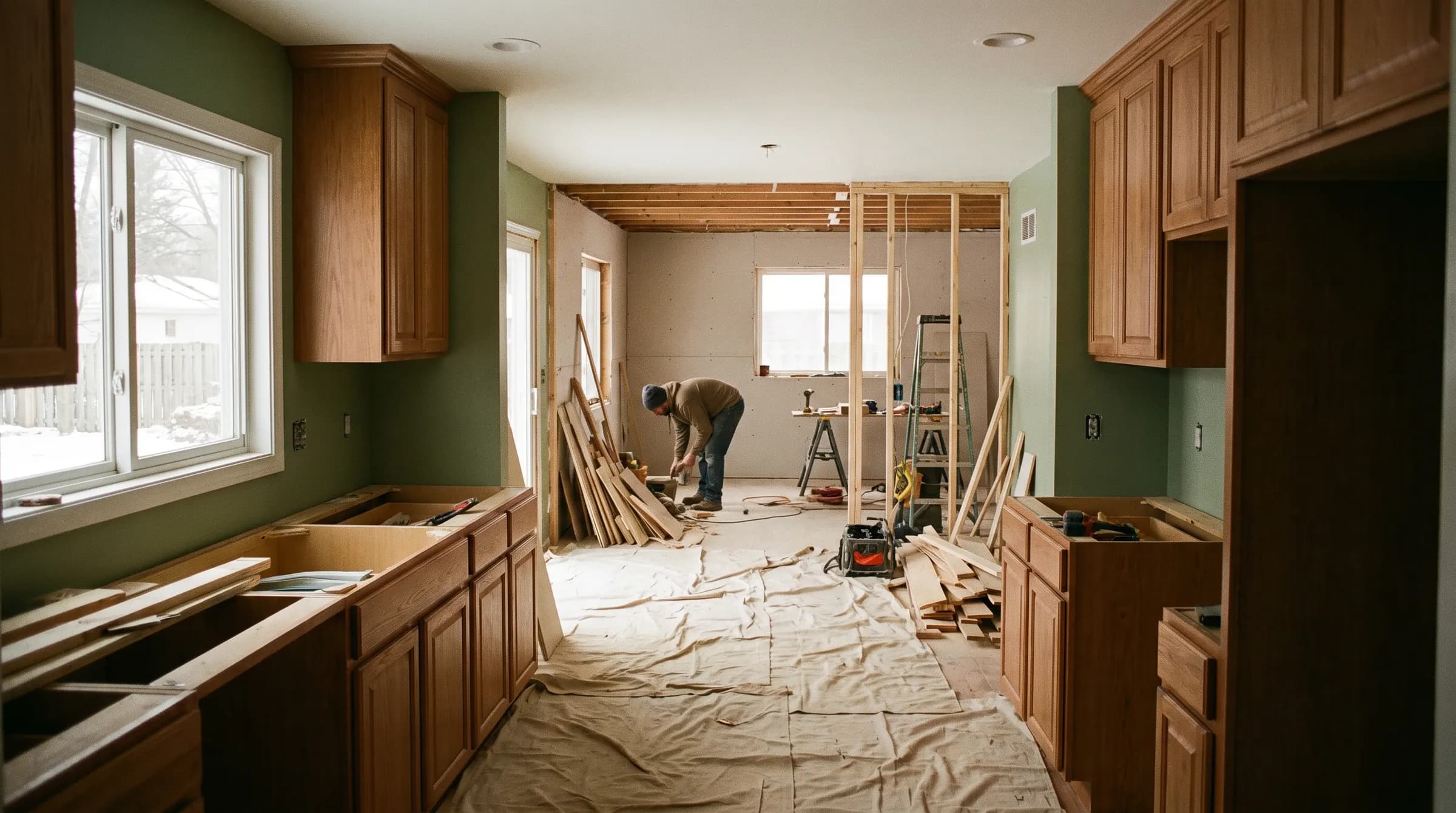 A fully renovated home interior in warm light, illustrative of the remodeling Mann handles in Buffalo