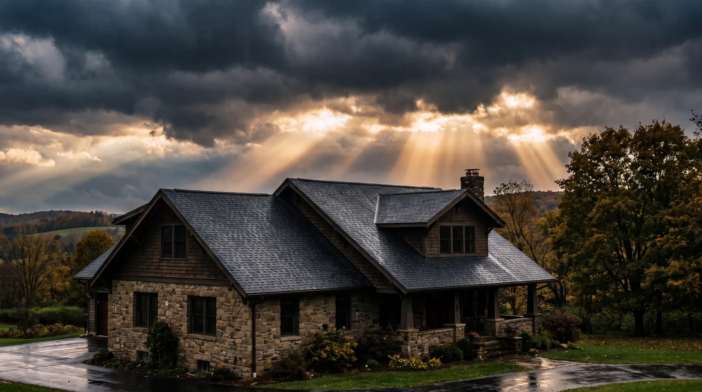 Storm light over a protected Western New York home